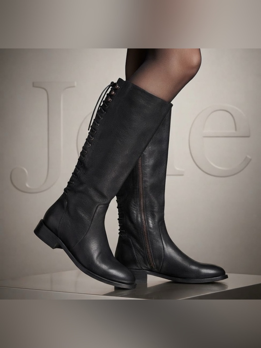 Authentic Joie designer tall factory distressed black leather boots Size 8.5